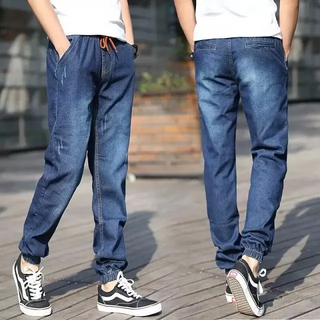 

Japanese-style Cone with Drawstring Trousers New Style Men Beam Leg Jeans Fashion Man Elasticity Slim Fit Pants Large Pocket