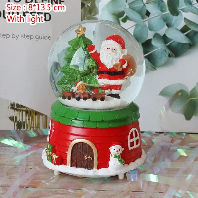 Christmas Decoration Accessories Miniature Landscape Music Box Sweet Home Base Figurine Resin Crystal Ball Model Crafts For Kids - Цвет: with light
