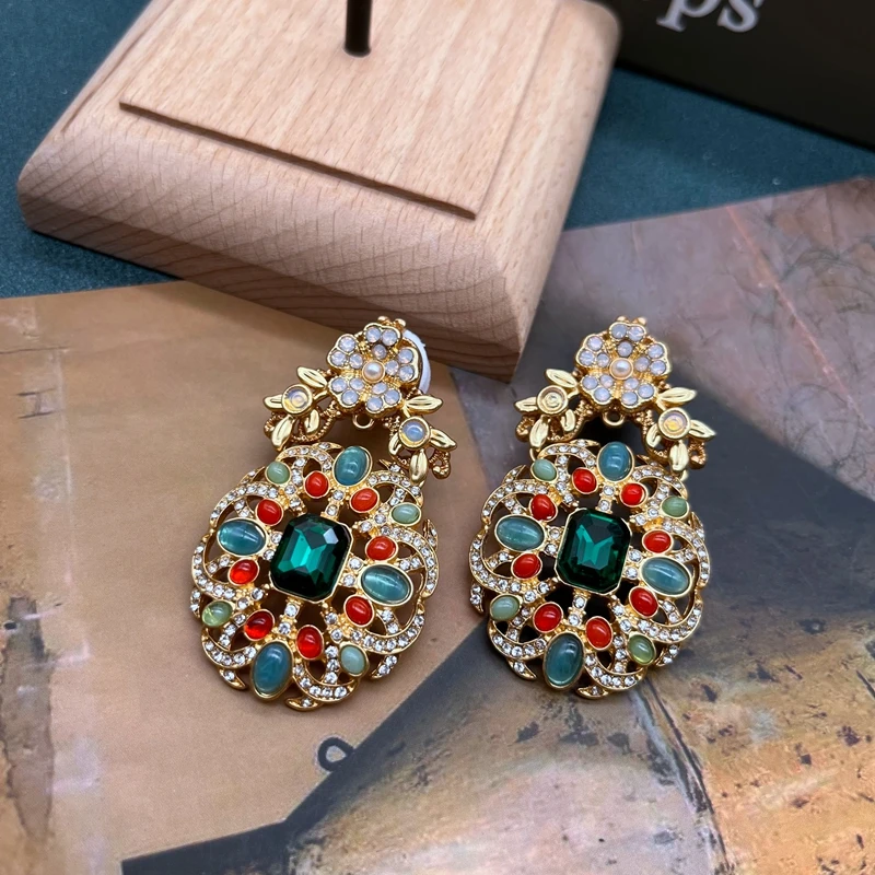 Ethnic Jewelry Statement Rhinestone Colorful Earrings Fashion Trendy Alloy Accessories