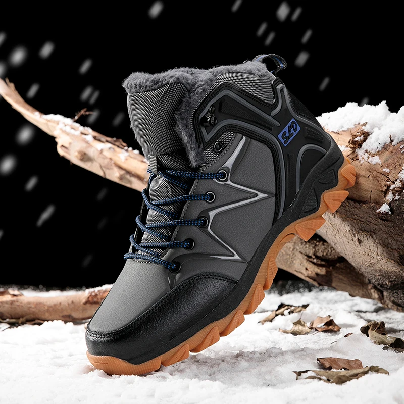 

Men Winter Snow Boots Warm Brand Super Men Waterproof Leather Sneakers Outdoor Male Hiking Boots Work Shoes High Quality