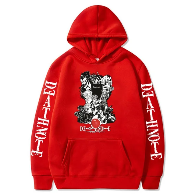 Oversized Men's Hoodie Death Note Anime Harajuku Top Funny Anime Print Unisex Cosplay Cool Sweatshirt Black Clothes Hip Hop Top Red1