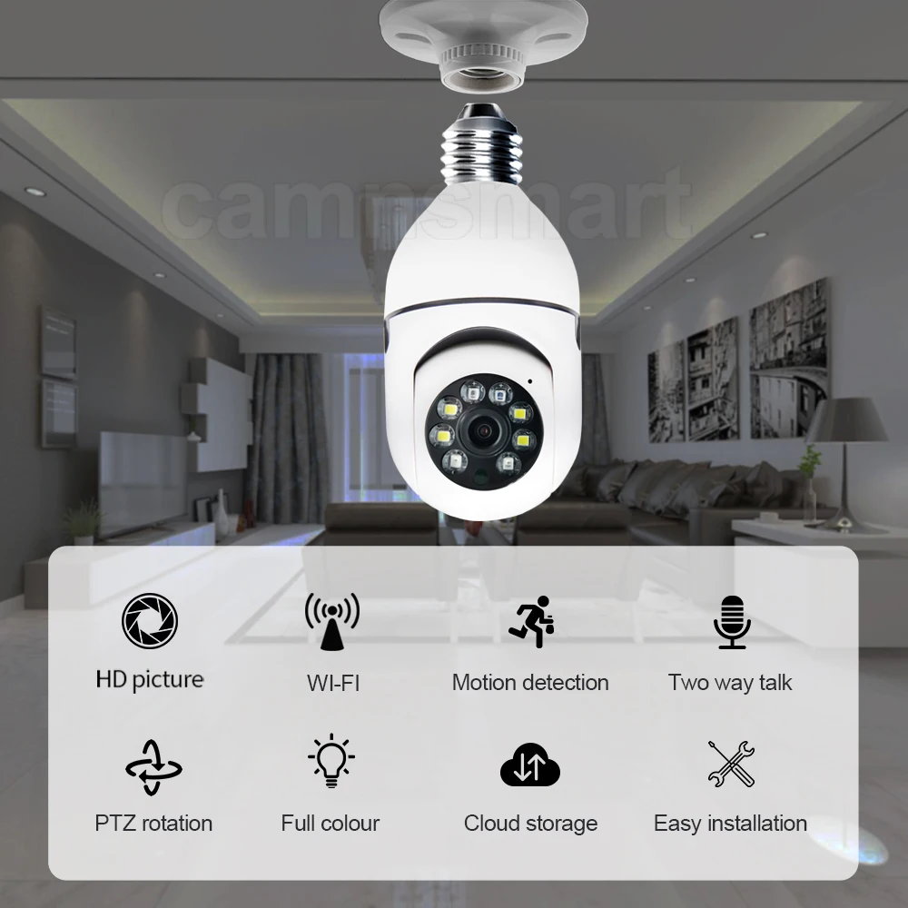 5MP Tuya Mini Camera Wireless Ycc365plus Wifi E27 Light Bulb Videocam Video Surveillance for Smart Home Security Easy Install