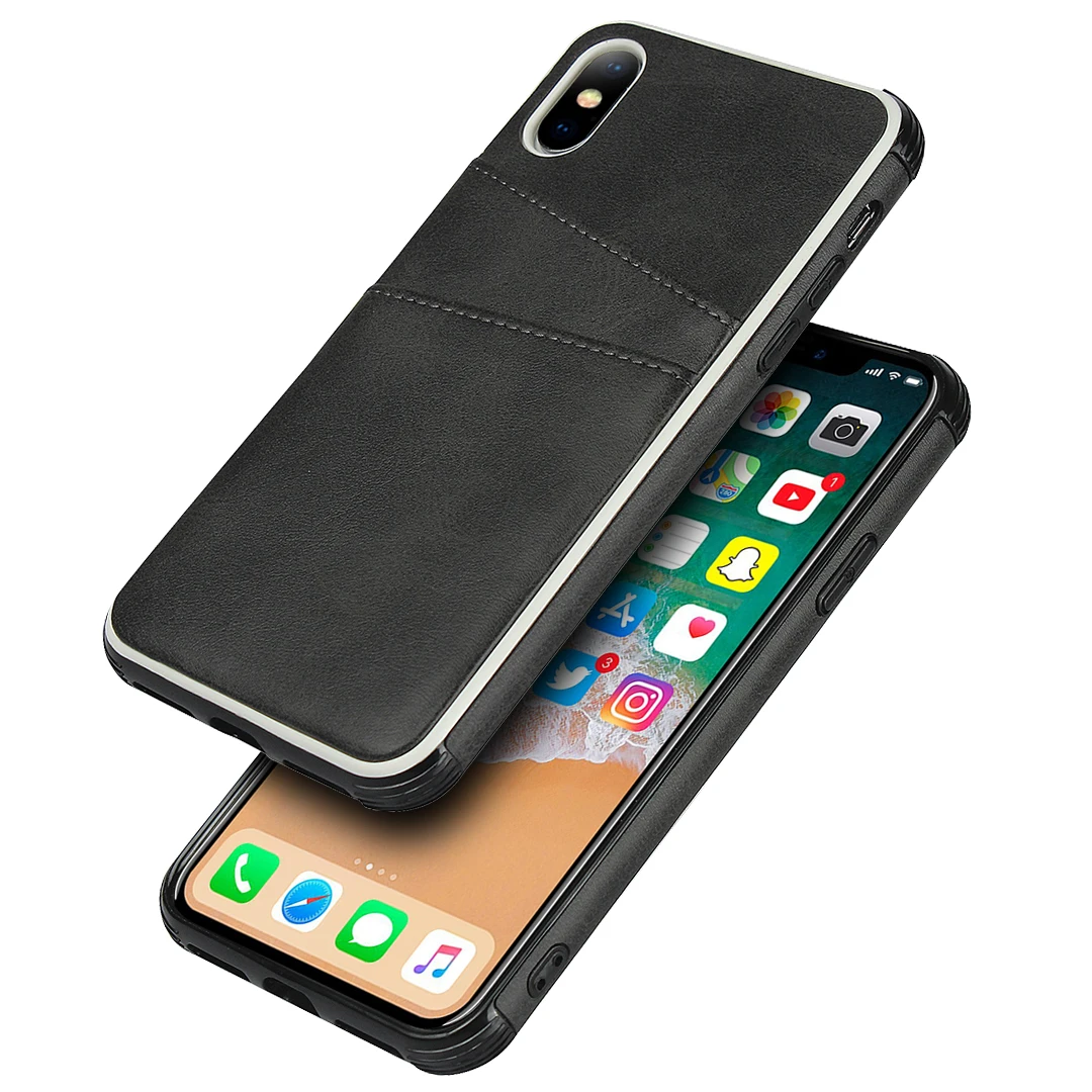 Из искусственной кожи держатель для карт кошелек чехол для Iphone Xs Max Xr 8 7 6 6s Plus противоударный силиконовый бампер чехол для телефона для Apple Xr Xsmax - Цвет: Black DongTao CK