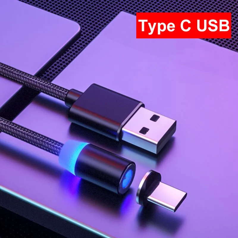 ONEVAN usb-кабель для зарядки Магнитный штекер зарядного устройства 2.4A type-C Micro usb-кабель светодиодный нейлоновая строка данных для Android, Apple Xiaomi iPhone - Цвет: Black For Type-C