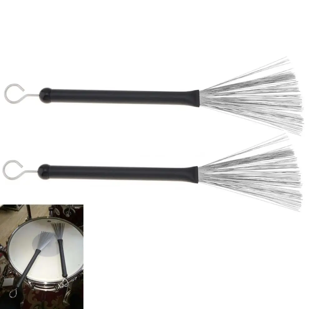 2pcs 1 Pair Retractable Metal Steel Wire Jazz Drum Brushes Drumming Sticks 