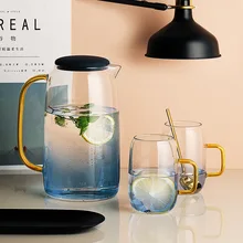 1 горшок 2 чашки холодная стеклянная бутылка для воды 1.5L банка чайник Прозрачный большой емкости термостойкий горшок с ручкой