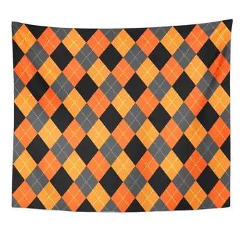 

Orange Checks Black Abstract Argyle Pattern Diamond Shapes Colorful Checkerboard Classic Tapestry Home Decor Wall Hanging