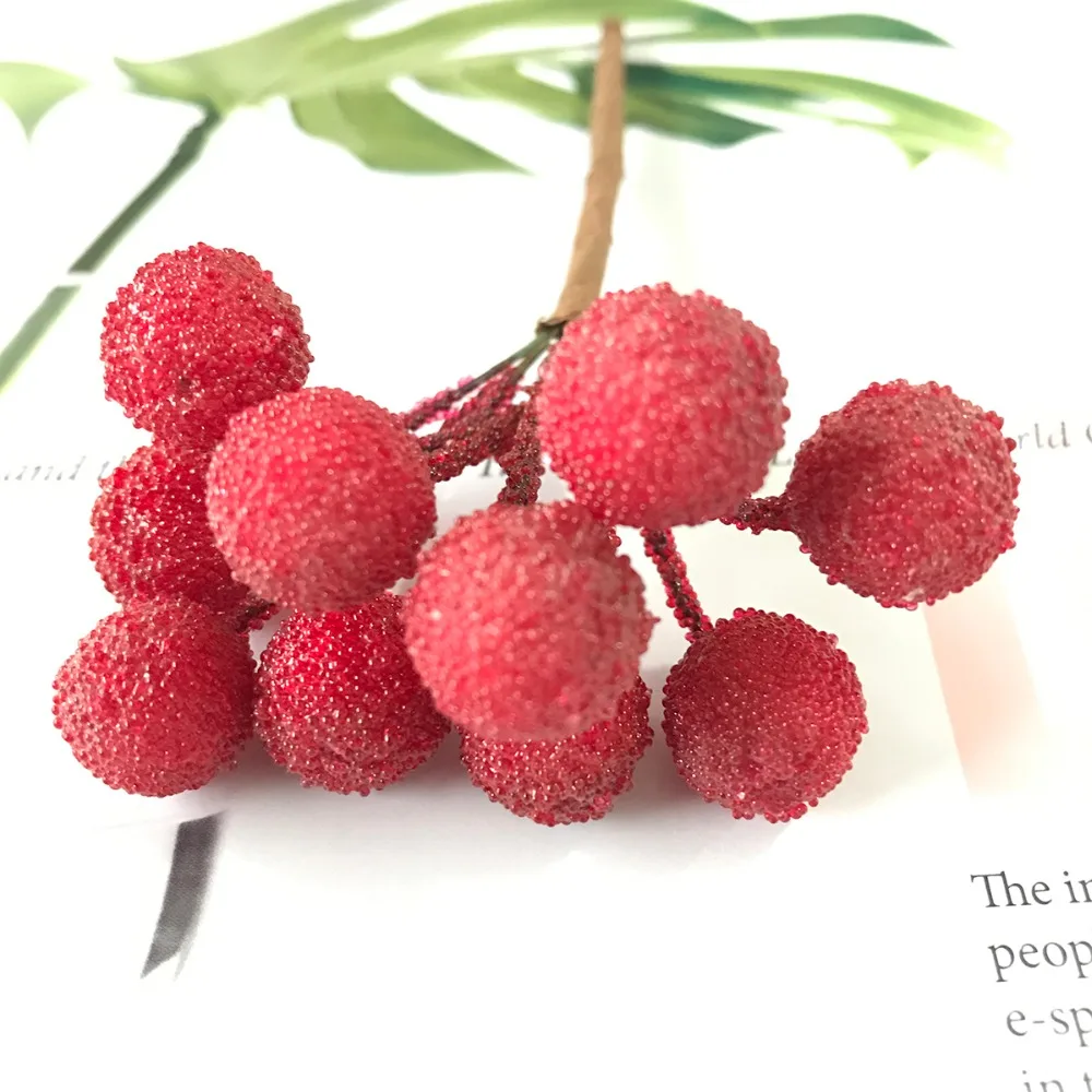 10 Stück/Set Mini Künstliche Plastikbeeren Rote Kirschen mit Perlmutt-Staubgefäßen für Hochzeits- und Weihnachtsdekoration DIY Geschenkbox – Detail 2