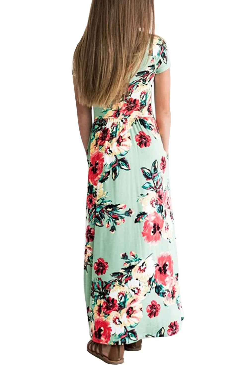 1-10Yrs Summer Baby Girls Bohemian Long Printing Birthday Party Maxi Dress with Pocket Floral Casual Children Girls Beach Dress