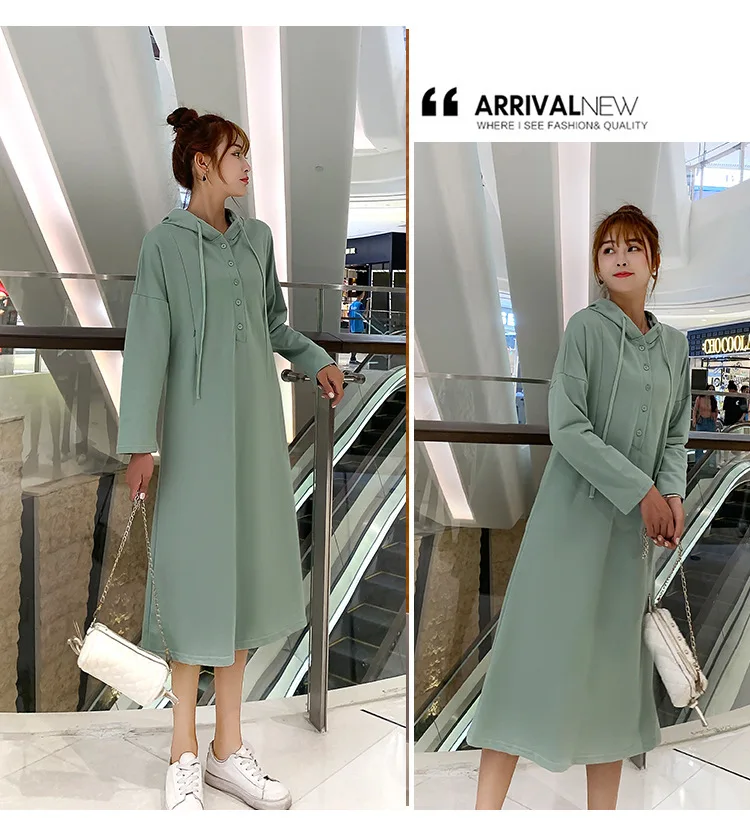 Korean style loose casual maternity nursing dress for pregnant women breastfeeding dress long sleeve hooded feeding dress