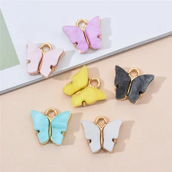 

10Pcs/lot Trendy Alloy Butterfly Setting Acrylic Charms Lovely DIY Animal Pendant Handmade Jewelry For Necklace Bracelet Making