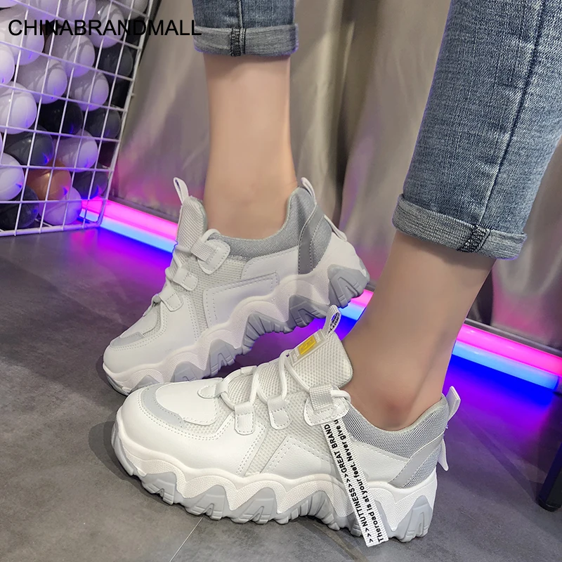 

New Arrivals Vulcanize Platform Sneakers Luminous Sole Thickness Mesh Breathable Chunky Hidden Increasing Shoes Woman Reflective