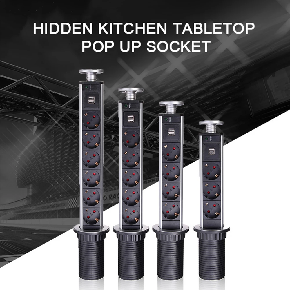 

3/4/5/6 Power EU Plug Kitchen Table -Up Electrical Socket With 2 USB For Kitchen Office Desk Aluminum Aolly And Copper
