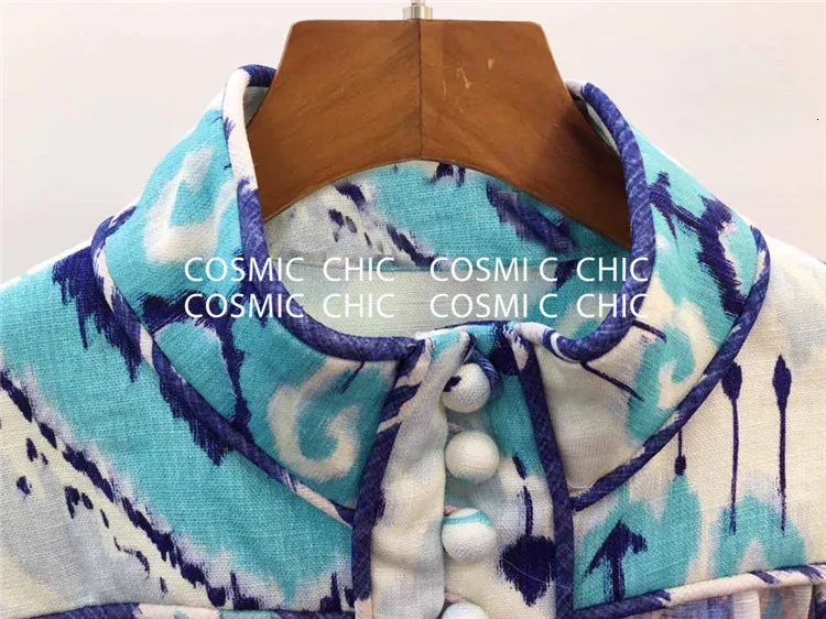 Cosmicchic фонарь с длинным рукавом Бохо льняное короткое платье со стоячим воротником принт рюшами Русалка мини сексуальное винтажное подиумное вечернее платье