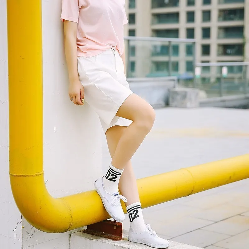 Женские носки в стиле Харадзюку уличная забавная Футболка с принтом носки, милые носки корейский стиль Для женщин носки до лодыжки белые хлопковые носки с рисунком