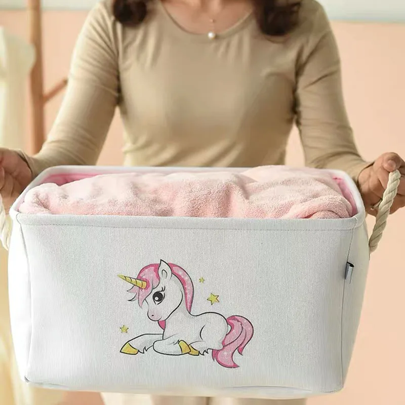 Fabric Storage Basket Toy Organizer Clothes Basket With Handle Kids Toy Storage Box Book Desktop Organizer Laundry Basket 5