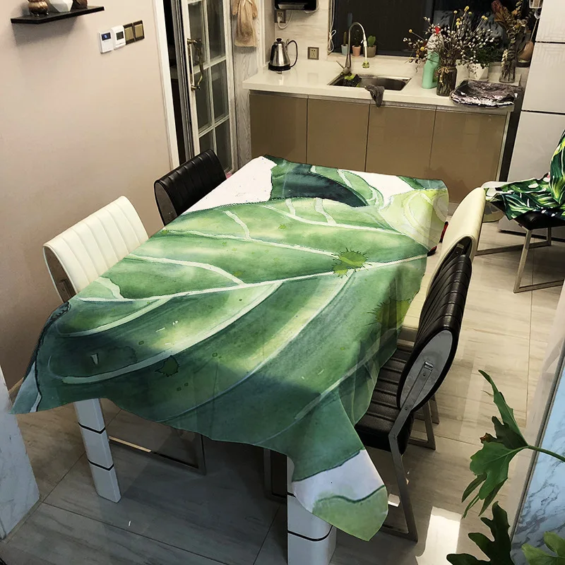 Скатерть с зеленым растением и банановым листом, водостойкая скатерть из полиэфирного волокна с принтом, прямоугольная скатерть для дома и кухни