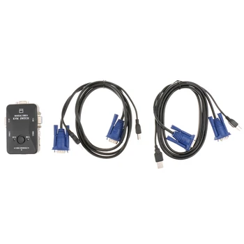 

Portable Easy Install Plug and Play 2-Port USB VGA KVM Switch Box+Cables For PC Computer Sharing Monitor Keyboard