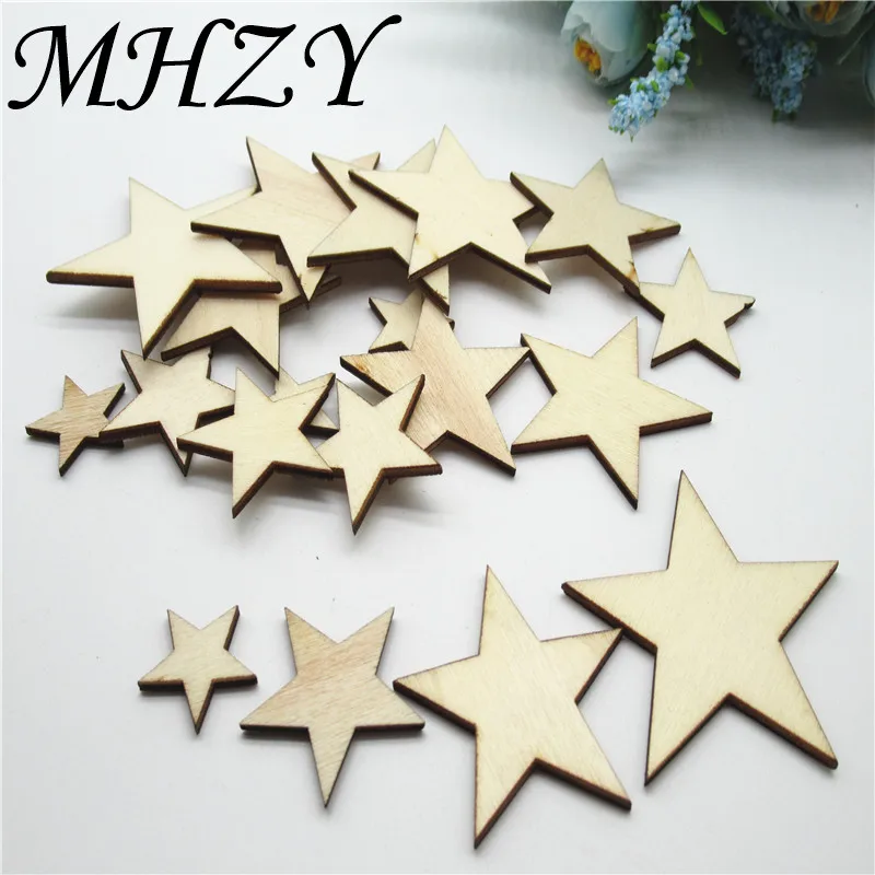 

20/50pcs 20-50mm Natural Mixed size star pattern wood Scrapbooking Handmade Carft for Home decoration diy DQ20