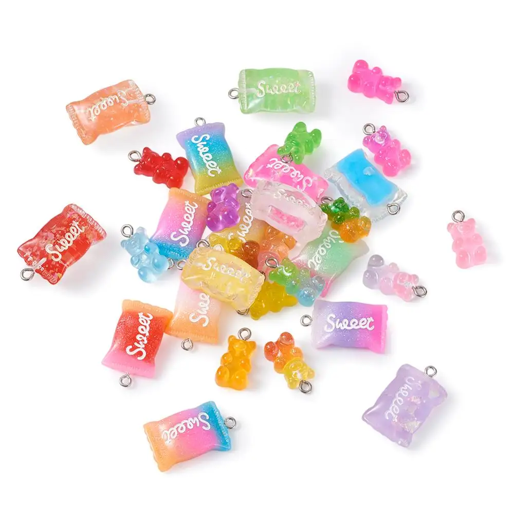 

64pcs Bear Charms Resin Cabochons Sweet Sugar Candy Resin Charms Letter Earring Necklace Keychain Pendant DIY Making Accessories