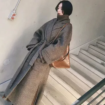 

Winter Woman Coats 2020 Autumn and Winter Plaid Large Size Woolen Coat Long Section Over The Knee Thick Coat Female