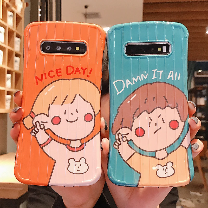 Милые Чехлы для пар с мультипликационным принтом девочек и мальчиков Samsung Galaxy S10