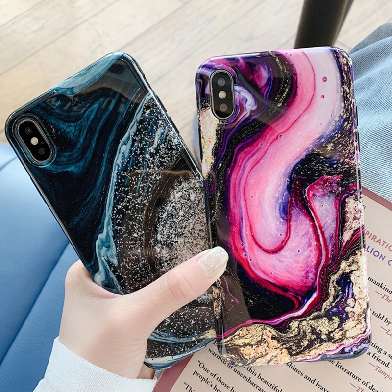 

Vintage Cracked Marble Phone Case For iPhone XR XS Max 6 6S 7 8 Plus X Soft IMD Glossy Phone Back Cover Case Coque Gift