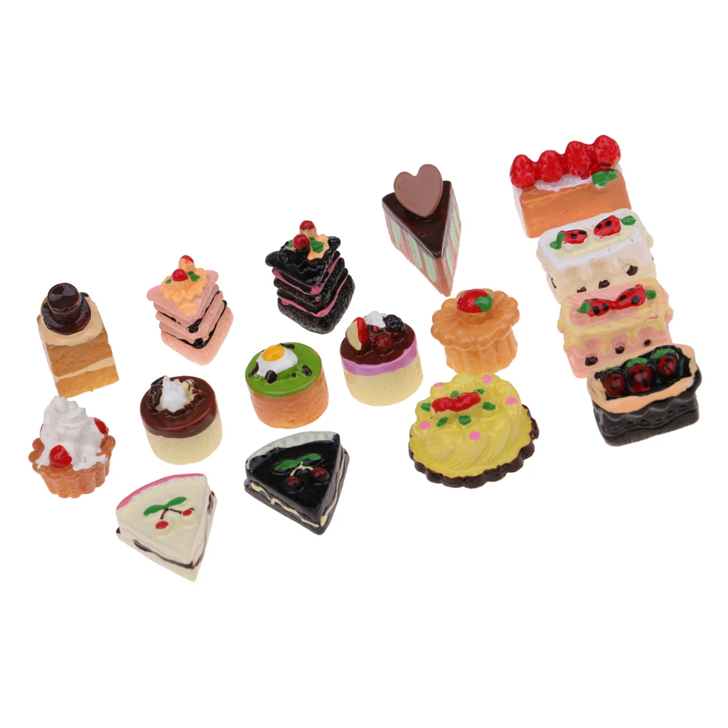 16pcs Miniature Kitchen Food Resin Cream Cake Model For 1/12 Scale Dolls House