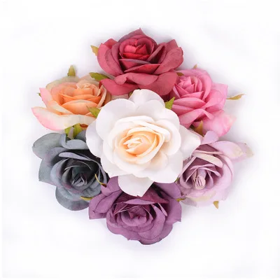 5pcs 7cm artificial flower silk rose head For wedding home decoration DIY wreath scrapbook handmade accessories Rosa flower