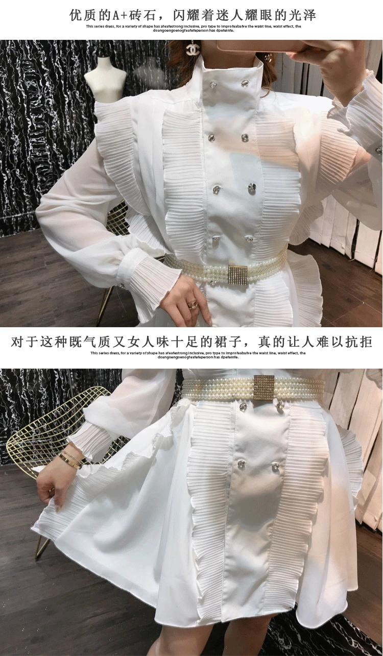 Платье для женщин vestido ropa mujer с жемчужным поясом осеннее Новое Женское Франция винтажное шифоновое белое цельное платье