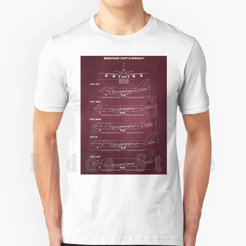 Boeing 747 Family Blueprint (Rosso) T Shirt Cotton Men Stampa Fai Da Te Cool Tee Boeing 747 Jumbojet Jumbo Jet 747 Sp 747 100 747 400