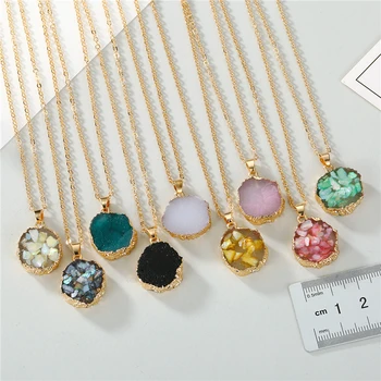 Dayoff 9 Styles European Resin Stone Round Pendant Necklace for Women Womens Broken Stone Chain Necklace for Female N558