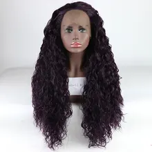 Bombshell темно фиолетовый синтетический 13*3 Кружева передние парики свободные воды волна кудрявые Жаростойкие Волокна Волос Натуральный волос для женщин
