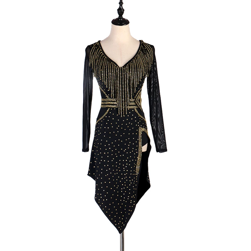 

Advanced Latin Competition Dance Skirt Women Long Sleeve Professional Samba Latin Dancing Wear Adult Rumba Latin Dancing Dress