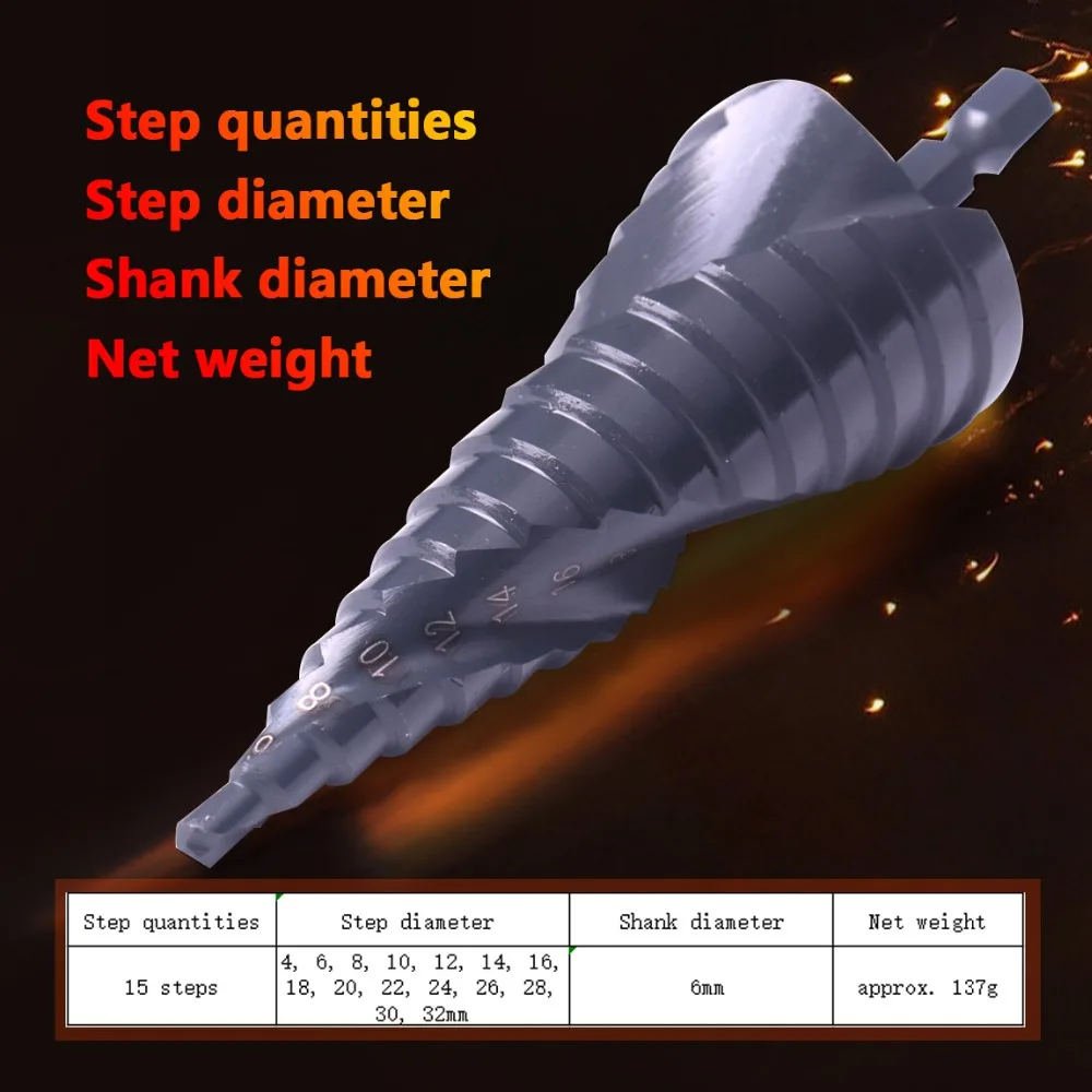 Профессиональные 3 шт HSS спиральные рифленые ступенчатые сверла 4-12 мм, 4-20 мм, 4-32 мм шестигранный хвостовик нитрирование черный конический Конус дрель