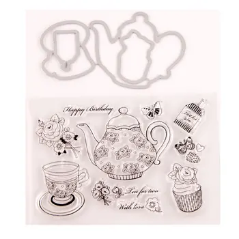 

KLJUYP Teapot Transparent Clear Silicone Stamp Cutting Dies Set for DIY scrapbooking/photo album Decorative