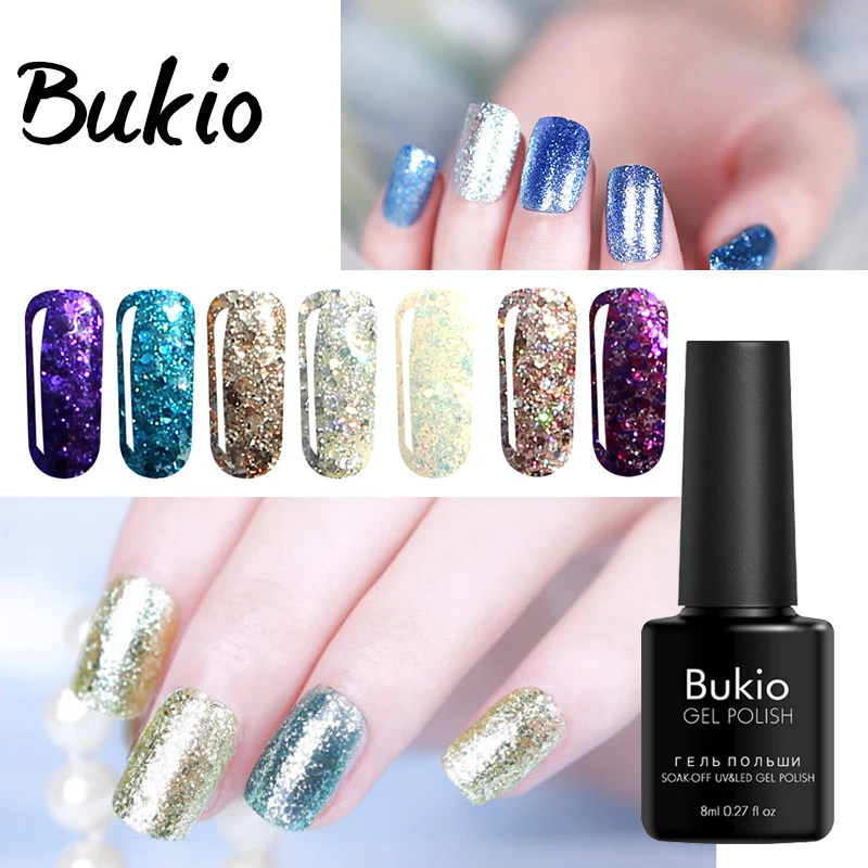 Bukio блеск Золотой 3D алмаз 8 мл гель лак для ногтей маникюр замачиваемый УФ