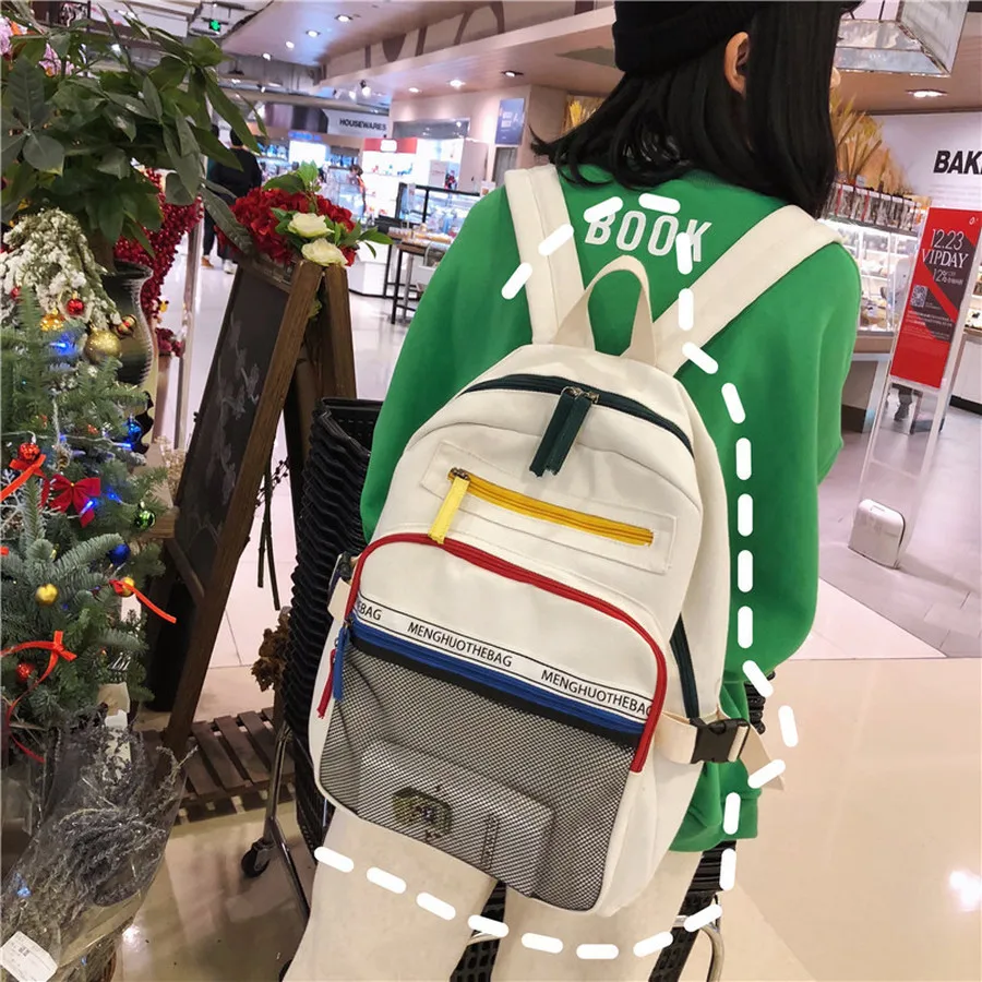 Harajuku панельные сетчатые холщовые рюкзаки женские высококачественные женский рюкзак для путешествий книжные сумки холщовые повседневные подростковые школьный рюкзак для девочек