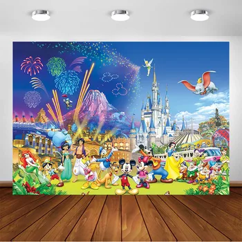 

Children's Castle Backdrop Cartoon Fireworks Decorations Photography Background for Birthday Party Photo Studio Photocall