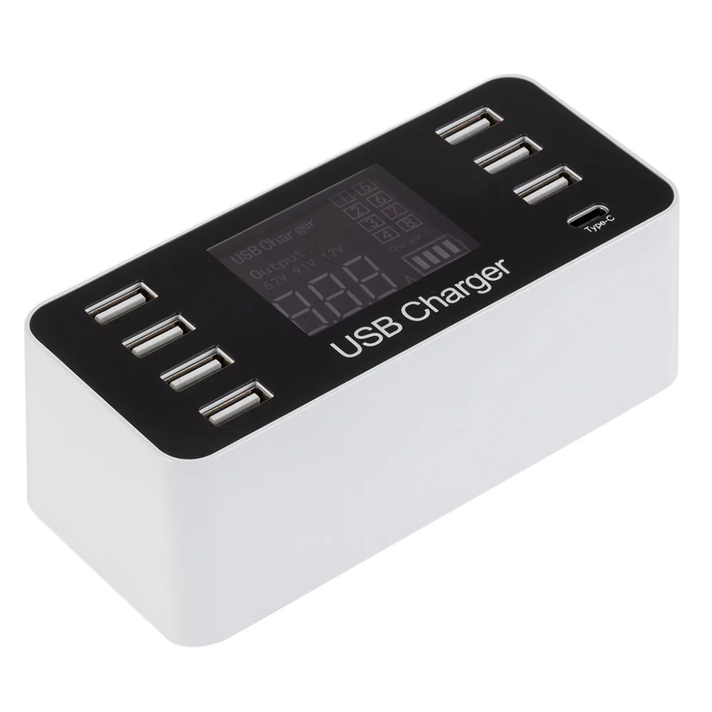 A9 многофункциональное умное зарядное устройство USB с ЖК-дисплеем 7 портов usb 1 порт type-C AC100-240V интеллектуальное зарядное устройство с чипом