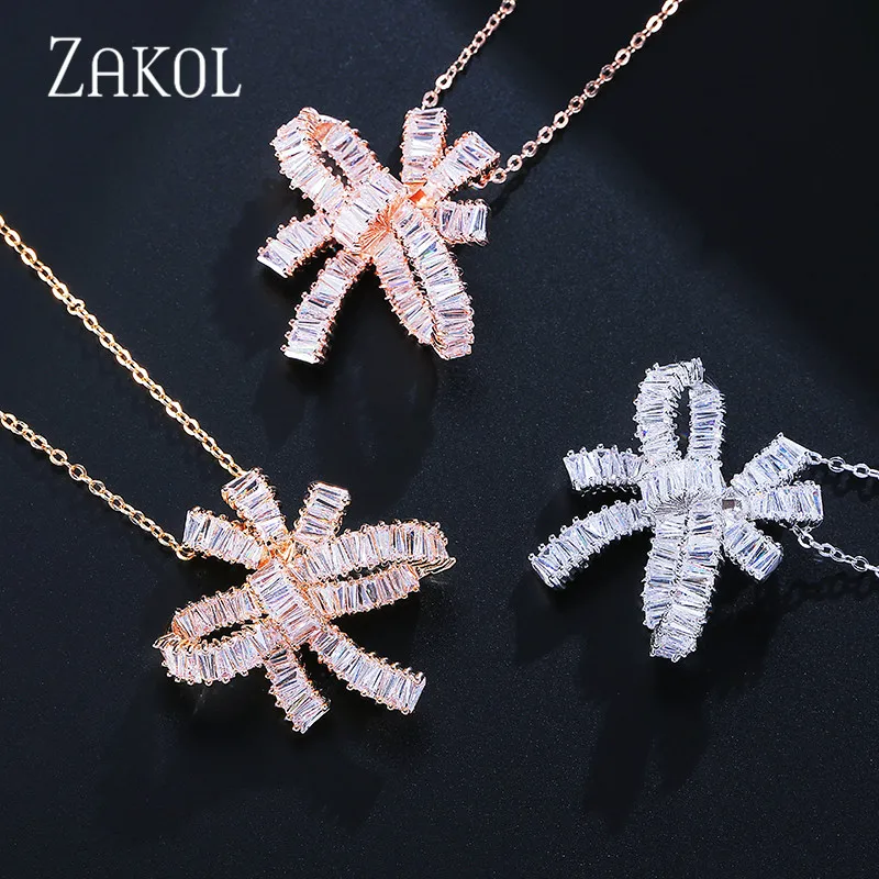 ZAKOL изысканный багет кубического циркония узел кулон ожерелье для элегантных