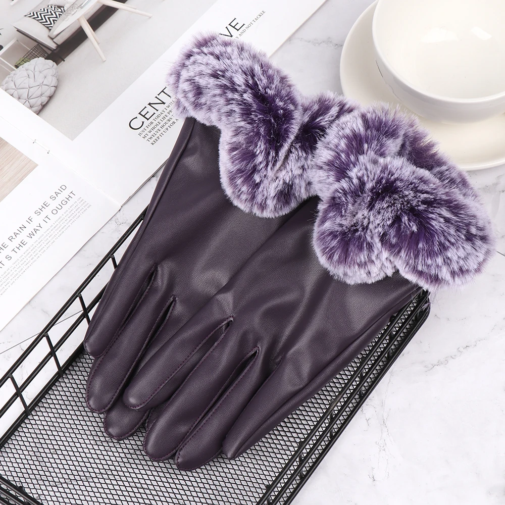 Новые женские зимние перчатки из искусственного меха с сенсорным экраном, ветрозащитные перчатки из искусственной кожи и бархата, теплые рукавицы для рук