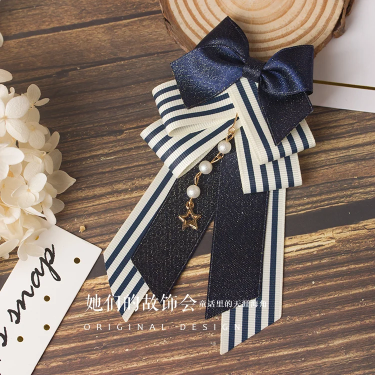 Hair Clip Hand made Sweet Navy Style Starry sky Dark Blue headdress Hair Ornaments Japanese Cute Bowknot stripe Handmade Hair Clip Cosplay - Цвет: Hair Clip