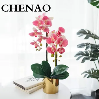 

CHENAO High End Customization Colourful Phalaenopsis Hollow Metal Flower Rack Low Key Luxur Living Room Decorations W/ Vase