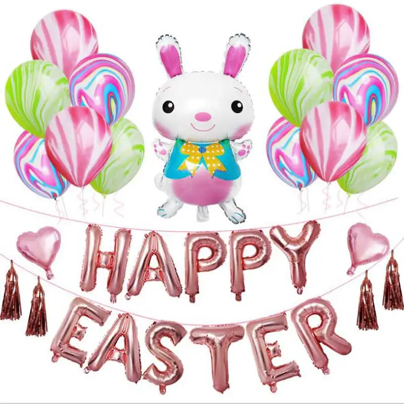 

Colorful Easter Party Decoration letter Balloons Happy Easter Rabbit Balloons agate latex Ballon Party Supplies