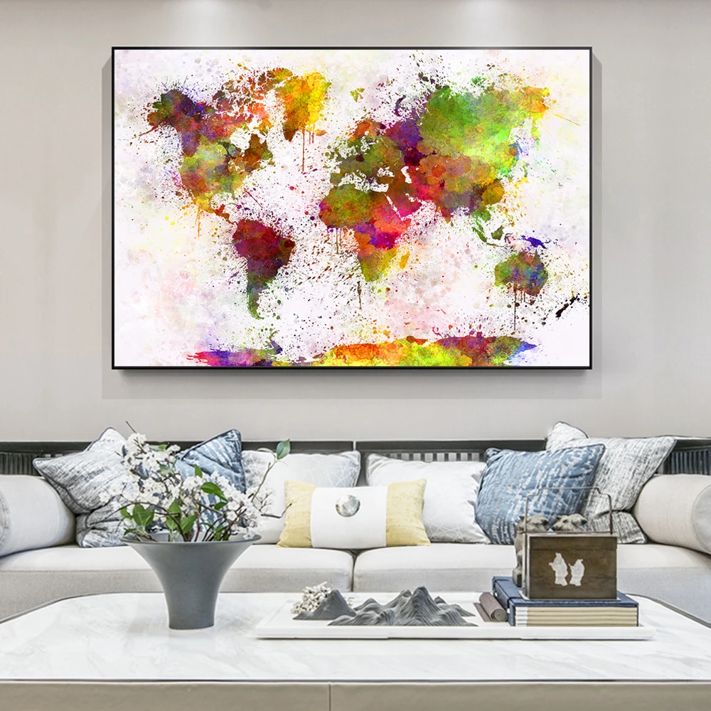 Карта мира граффити искусство холст настенные картины художественные плакаты и