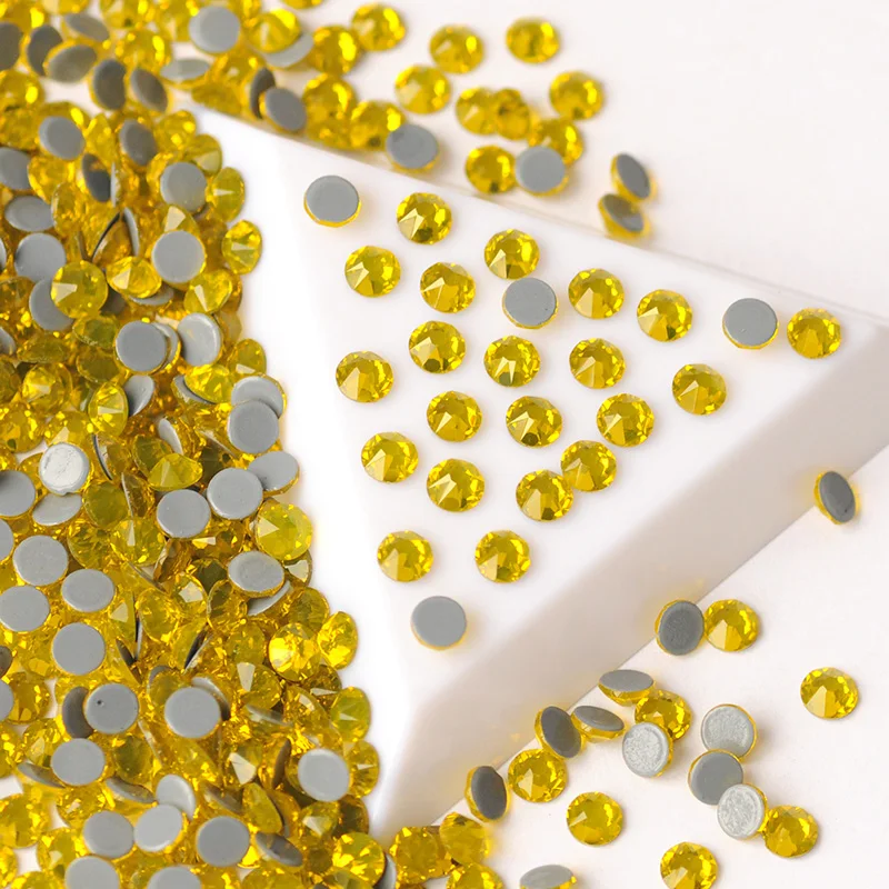 

SS10-SS40 Citrine Hotfix Crystals Flatback Glass Strass Green Diamond Gems DIY Iron On Rhinestones For Dress Crafts Shoes
