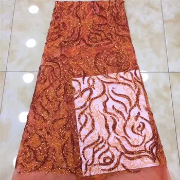 

New Arrival Nigerian Orange Lace Fabrics Sequins Net Lace Fabric 2020 Embroidered French Tulle Mesh Lace Fabric For Party Dress
