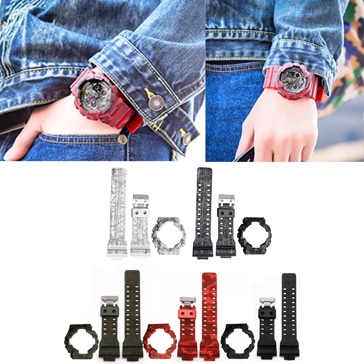 

Gosear Fashion Watch Band Strap Wristband Watchband with Protective Cover Case for Casio G-Shock GA110 GA100 GD120 5146 5081