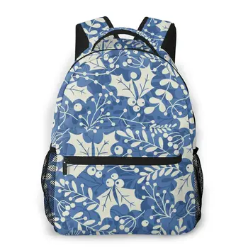 

Backpack Women Blue Christmas Holly Leaves And Berries 2020 Bagpack Travel Backpack School Bags
